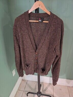 Vintage Robert Bruce Brown Wool Blend Cardigan, Mens Large, Academia, Preppy